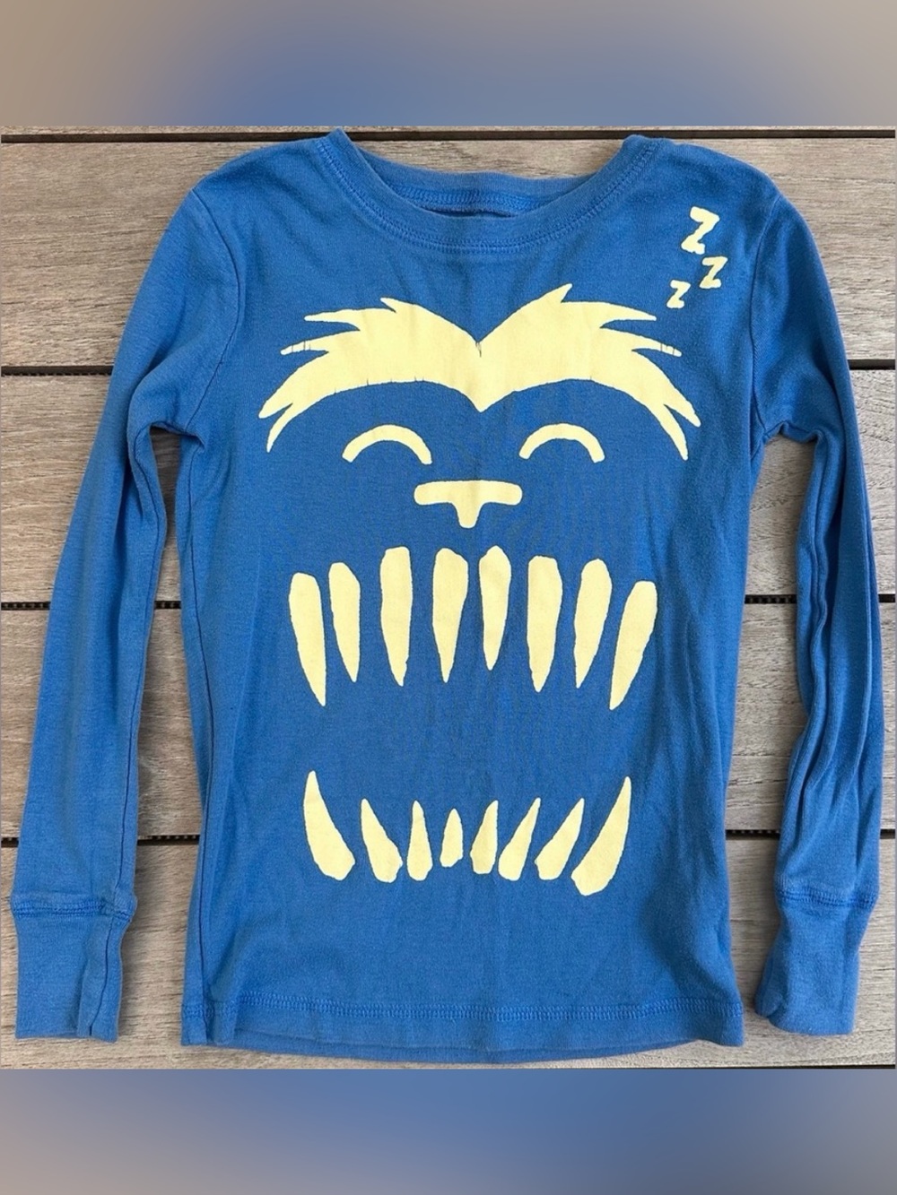 KIDS Gap Kids Glow-in-Dark Blue Cotton Monster Long Sleeve PJ‎ T-Shirt - SIZE 8